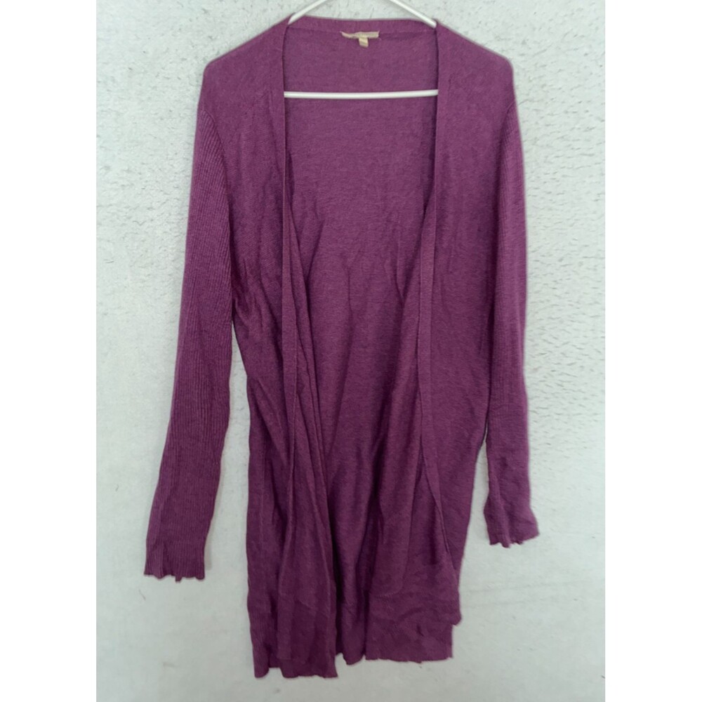 Eileen Fisher X 100% Cotton Open Front Knit Long Cardigan Duster Purple